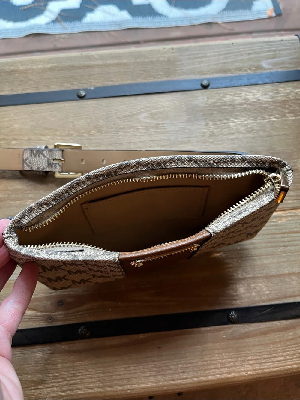 Michael Kors Beige and Brown Logo Crossbody Belt Bag
